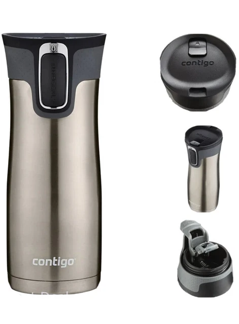 NEW Contigo Spill Proof Travel Mug Tumbler - Black/Silver 16 Oz/473 mL.