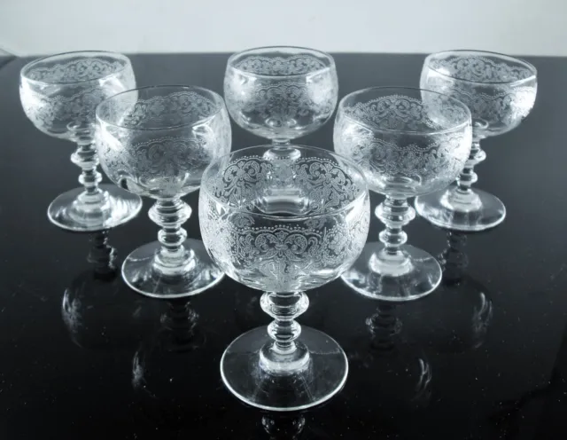 Art Deco 6 Bicchieri Mezzo Cristallo Inciso Alla Ruota IN Chiaro ACIDO Medici