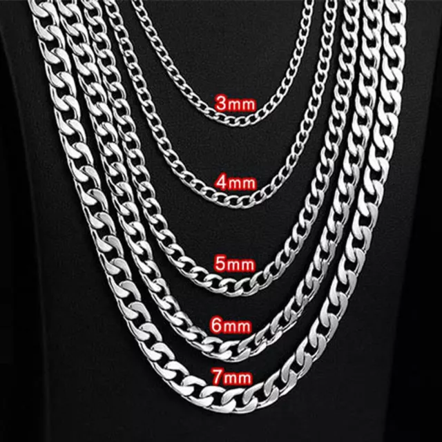 3mm/5mm/6mm/7mm Men Women Stainless Steel Necklace Flat Curb Cuban Chain Link