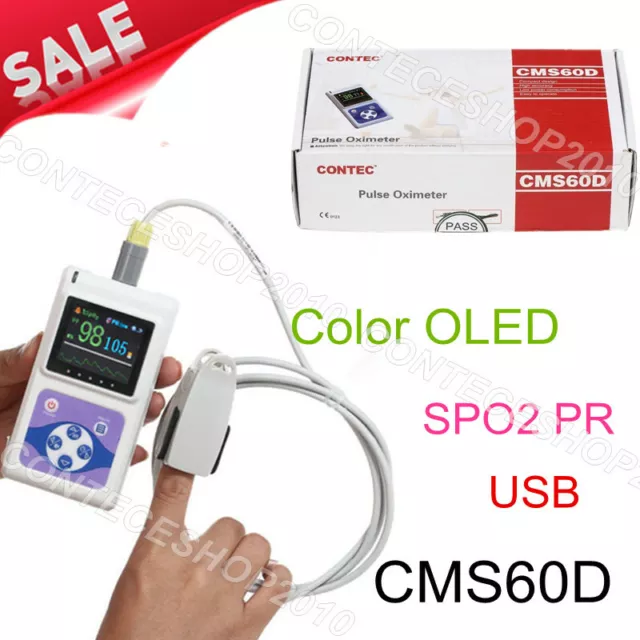 CONTEC CMS60D Finger Tip Spo2 Pulse Oximeter OLED+PC Software, FDA CE Adult