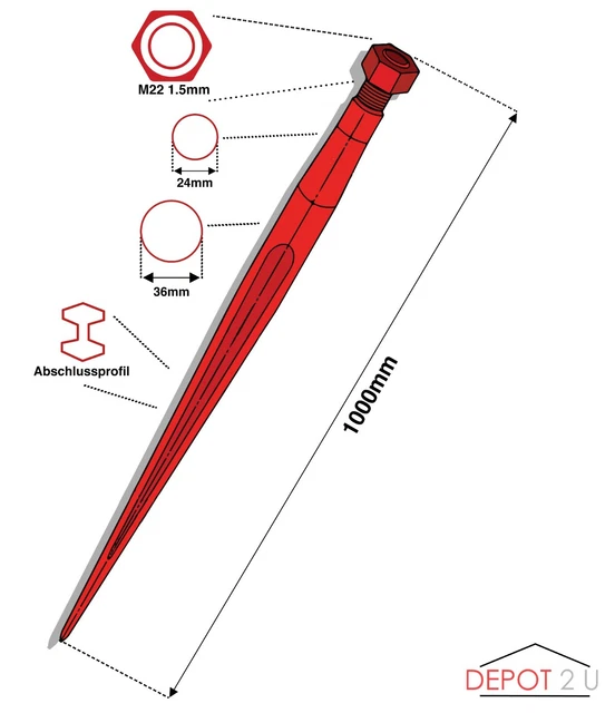 Frontladerzinken 1000 mm M22 Gewinde 2 Stück Großballenspieß