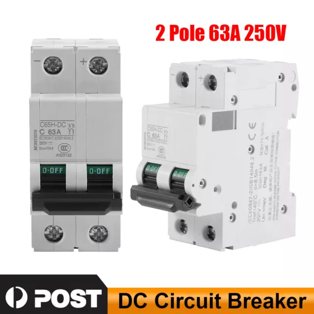 AU 63A 2P DC Breaker 250V Circuit Breaker 2 Pole 63 amp- Solar Isolator C65H-DC