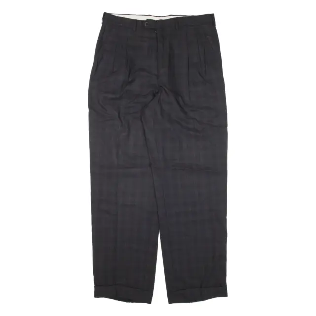BALENCIAGA Check Pleated Mens Trousers Black Loose Tapered W32 L30