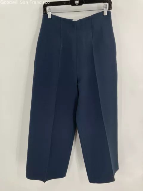 Fendi Womens Blue Wool Blend Italy Flat Front Wide Leg Dress Pants Size 44 COA