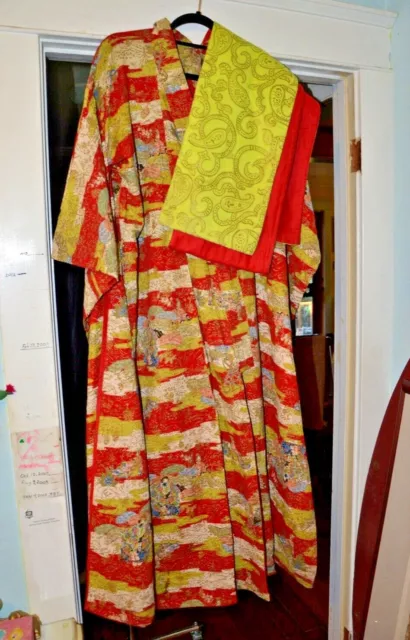 Vintage Elegante Giapponese Kimono E Accessori IN Pristine Condizione