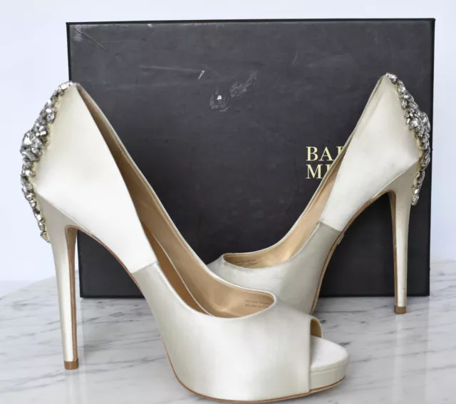 Badgley Mischka Women's Kiara Peep Toe Satin Platform High-Heel Pumps Sz 8.5