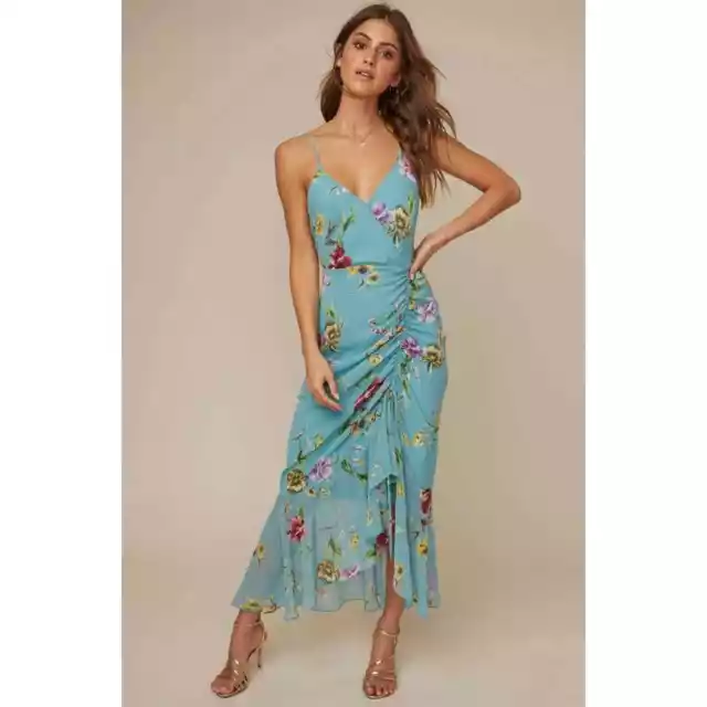ASTR THE LABEL Women's Cinch Front Floral Maxi Dress Teal - Size Extra ...