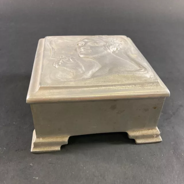 STUNNING R.W. COAN ALUMINIUM FOUNDRY ART NOUVEAU LADY BOX LONDON REG No.663375 3