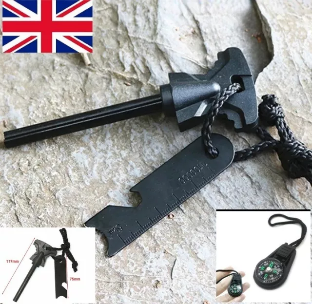 LARGE  FIRESTEEL  Magnesium Fire Starter Steel Flint Survival Lighter +compass