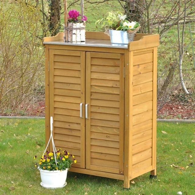HOLZ GARTENSCHRANK GERÄTESCHRANK Pflanztisch Terrasse Garten Balkon 102