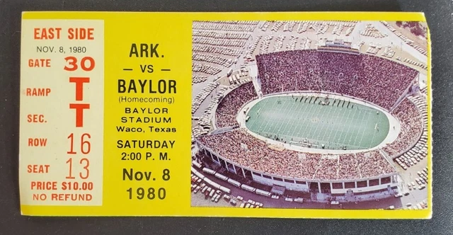 Baylor Bears Arkansas Razorbacks Football Ticket Stub 11/8 1980 Mike Singletary