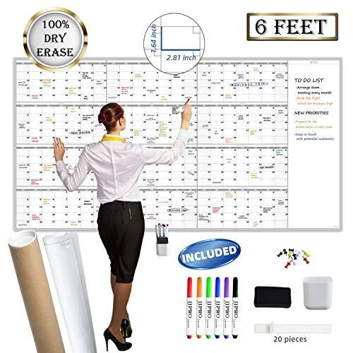 LARGE REUSABLE DRY Erase Yearly Wall Calendar Jumbo Premium 72"x38