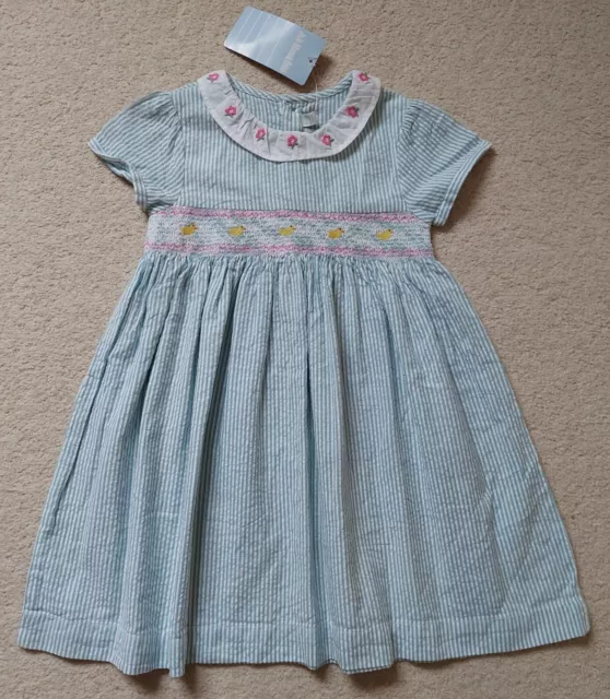 Jojo Maman Bebe Girls Smocked Embroided Dress Peter Pan Collar 18-24 Months BNWT