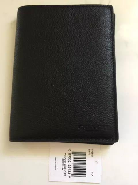 NWT COACH passport case leather holder black #93604