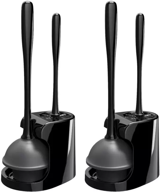 MR.SIGA Toilet Plunger and Bowl Brush Combo for Bathroom Cleaning, Black, 2 Sets