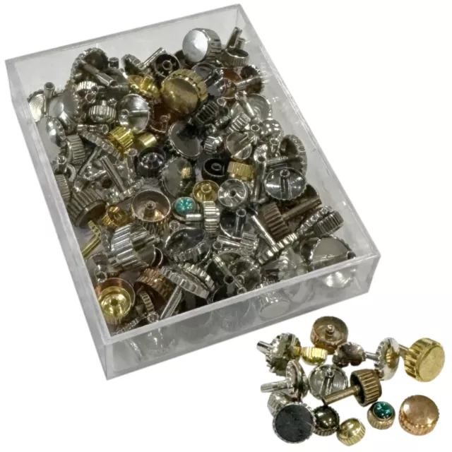 Mixed Crowns Watchmakers 100 Rainbow Assorted Size Watch Crown Winders Repair