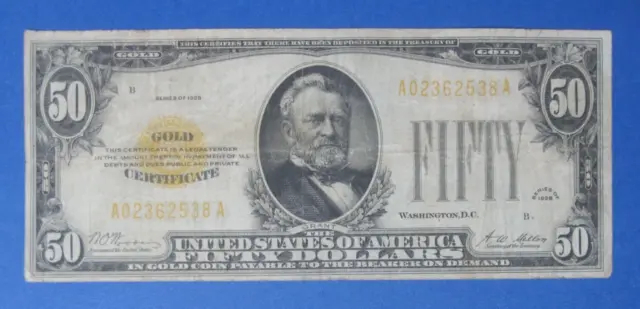 1928 $50 Gold Certificate Note ~ Fr#2404 ~ Fine/VF Grade-Condition ~ Free S/H