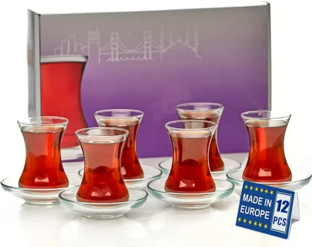 GOSOYO Turkish Tea Glasses and Saucers Set 12 Pieces, Arabic Persian Tea Cups