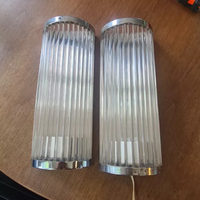 Pair Vintage Mid Century Modern Hollywood Regency Lucite and Chrome Sconces
