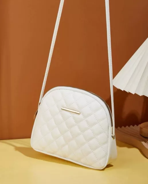 Sac A Bandoulière Blanc Femme Simili Cuir Zippé Couture A Carreaux Matelassé