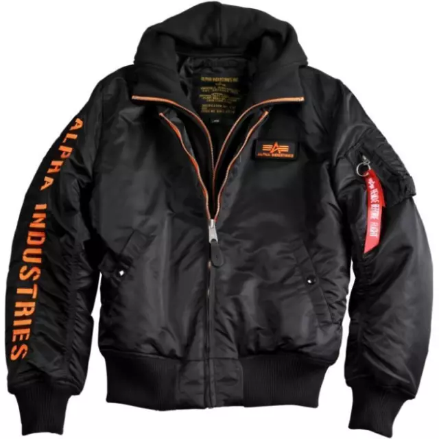 Alpha Industries Bomberjacke MA-1 D-Tec SE Schwarz/Orange Fliegerjacke Kapuze