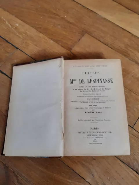 Livre Lettre Melle De Lespinasse + autres oeuvres Index E. Asse 1906 charpentier