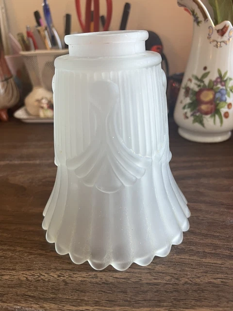 Art Deco Frosted Glass Floral Etched Paneled Antique Lamp Shade 2.25" Fitter
