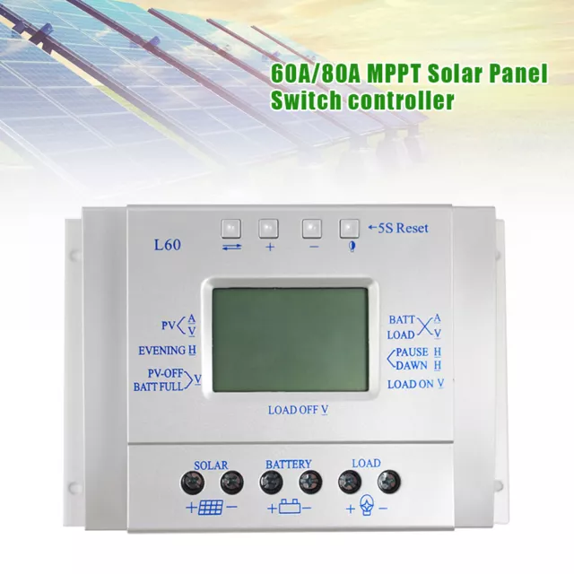 Controlador de carga solar 60A/80A 12V/24V L60/L80 LCD controlador de carga