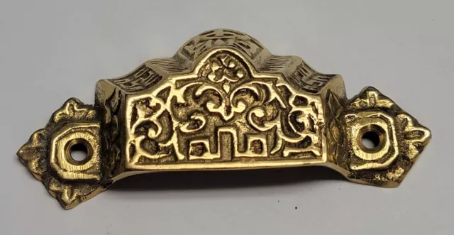 NOS 2-5/8" Solid Polished Brass Cup Pull Ornate Heavy Duty