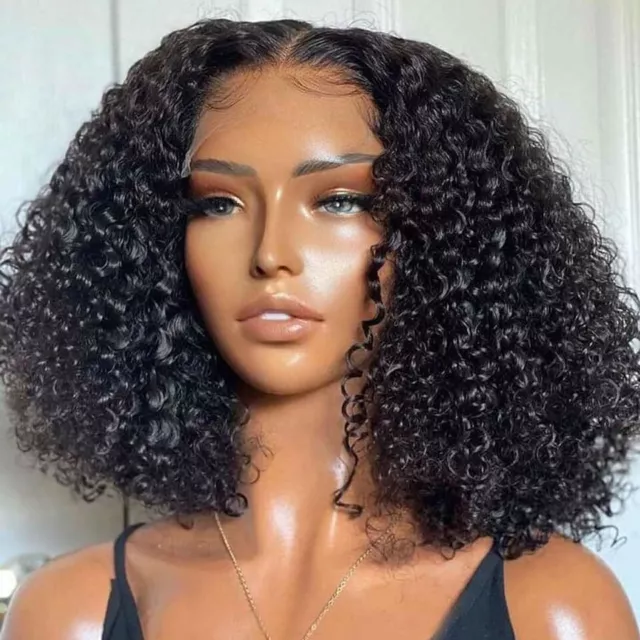 Kinky Curly Short Bob  Lace Front Human Hair Wigs Pre Plucked Brazilian 4x4 Wig