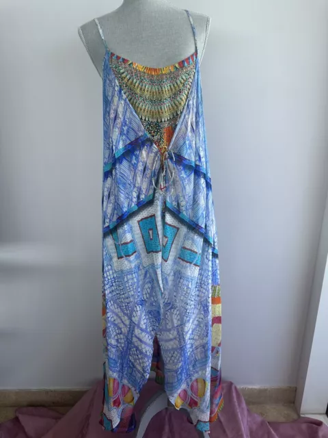 CAMILLA Franks Blue Silk Long embellished Dress with Overlay sz 1