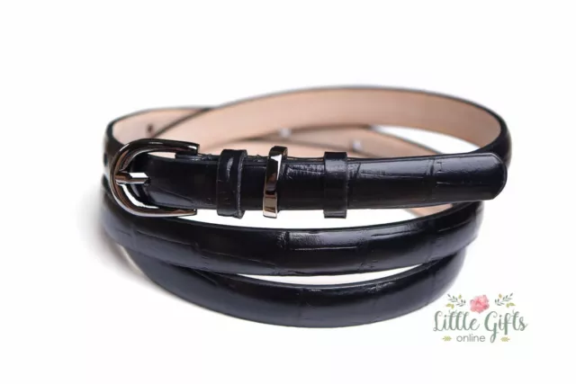 Womens BELT | Black Womens Ladies Genuine LEATHER | skinny belt | NEW, M-L 107cm