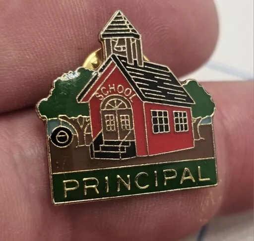 VTG Lapel Pinback Hat Pin Gold Tone School House Principal Pin