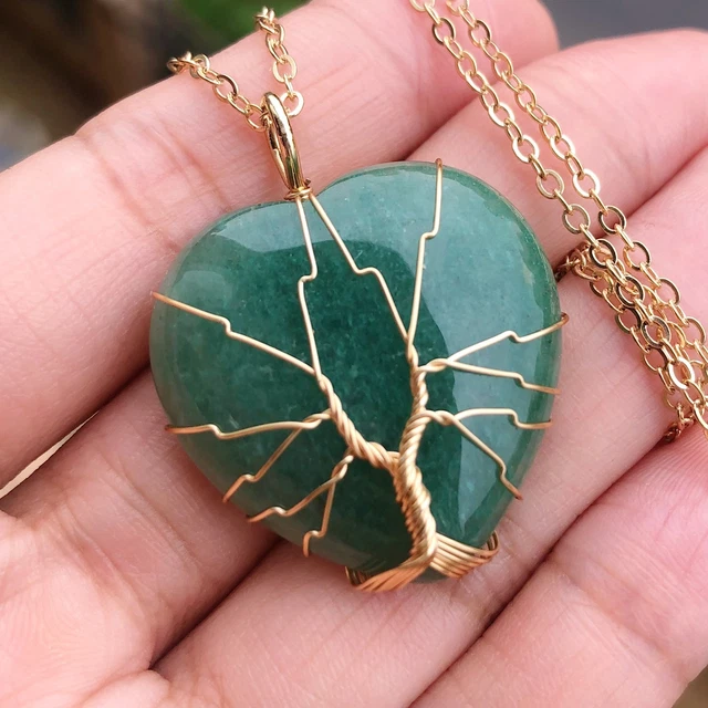 Aventurine Gem Tree Of Life Necklace Chakra Reiki Healing Amulet