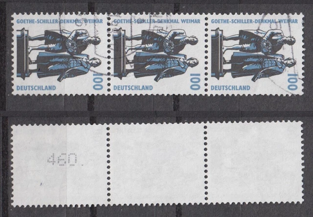 Bund 1934 RM 3er Streifen mit neuer gerader Nummer SWK 100 Pf gestempelt /1