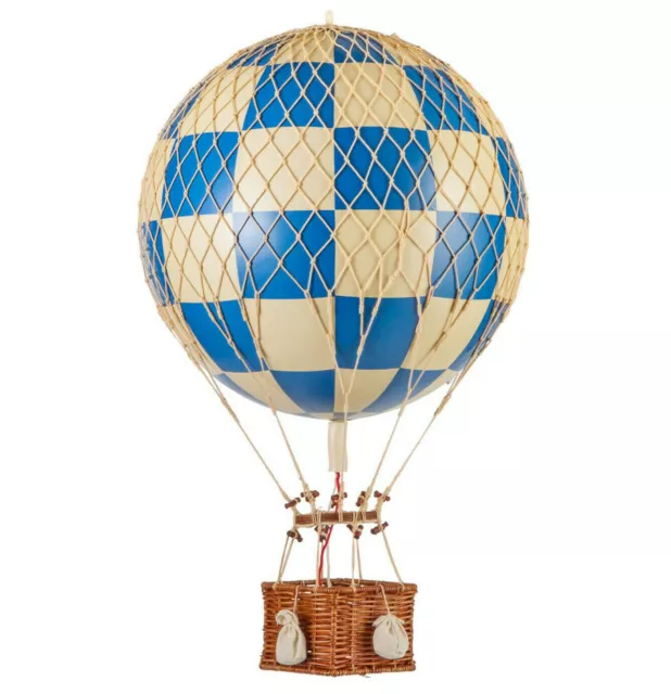 Hot Air Balloon Model Blue & White Check 13" Hanging Aviation Ceiling Home Decor