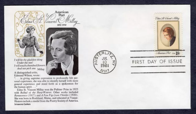 1981 Stamp #1926 Edna St. Vincent Millay FDC Aristograt Cachet