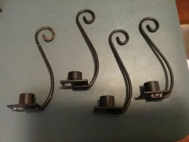 4 Primitive Rustic Wrought Iron Black Steel Candle Holder Swirl Hook Top 6" +
