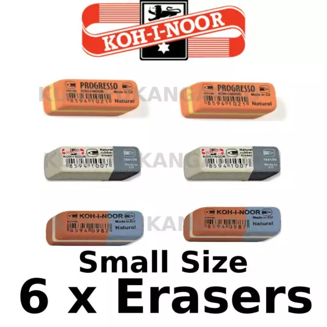 6 x KOH-I-NOOR PENCIL COMBINED ERASER RUBBER SKETCHING ART QUALITY -  SMALL SIZE