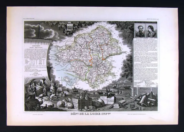 1852 Levasseur France Map - Department de Loire Inférieure - Atlantique Nantes