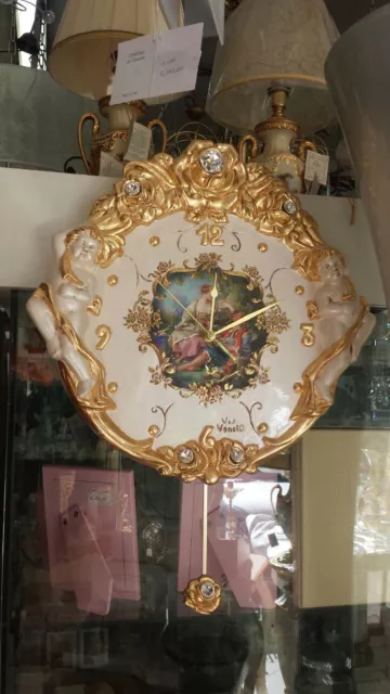 Orologio A Pendolo Da Parete Foglia Oro Con Angeli Via Veneto Decoro Dame