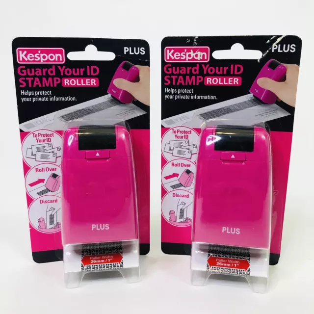 Kespon Plus Guard Your ID Pink Stamp Roller Width 26mm Set Of 2 Brand New Sealed