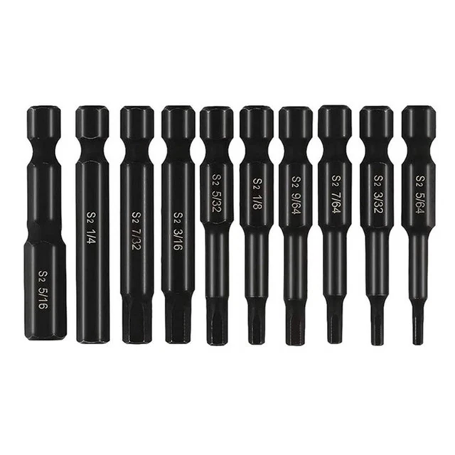 10Pcs SAE Hex Head Wrench Drill Bit Set 1/4in Shank Magnetic Screwdriver Bit