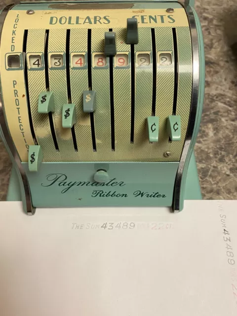 Vintage PAYMASTER Series 8000 Ribbon Writer Mint Color Works. Key Included 2