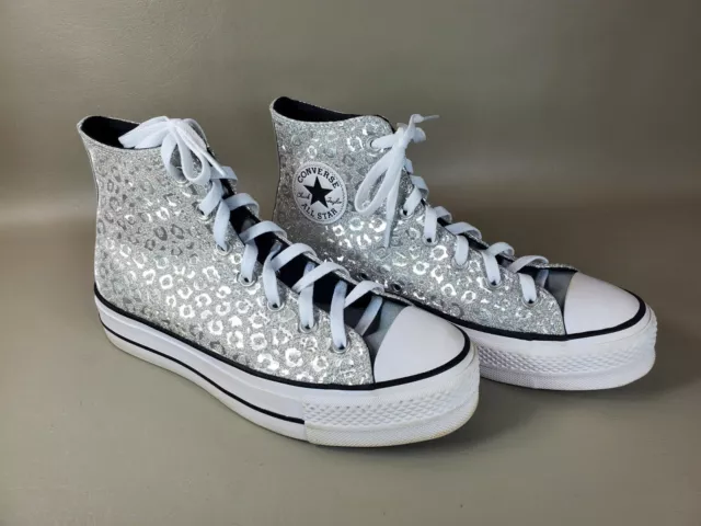 Converse Chuck Taylor All Star Silver High Glitter Leopard Spots Women's Size 10