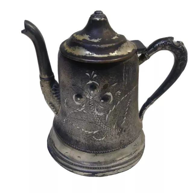 Antique Rockford Silver Plate Co Quadruple Tea Pot Wrecked Trashed Dented Broken