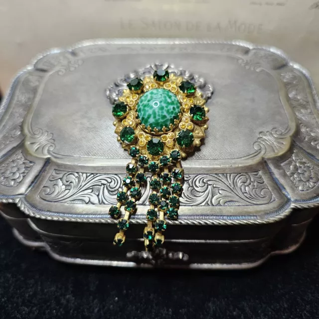 Vintage brooch, glass  crystals, Peking glass at the center, classic Czech