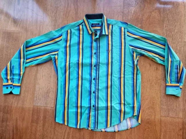 Gant Mens Shirt Striped Green Blue Yellow Long Sleeve Collared (Size 3Xl)