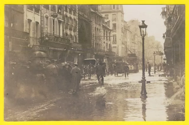 cpa Rare Carte Photo CAEN (Calvados) INONDATION Rue Saint Jean Journal Le MATIN