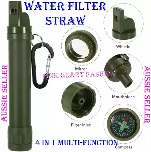 Survival Tool - Portable Personal Water Filter for Camping Hiking Safe Adventure